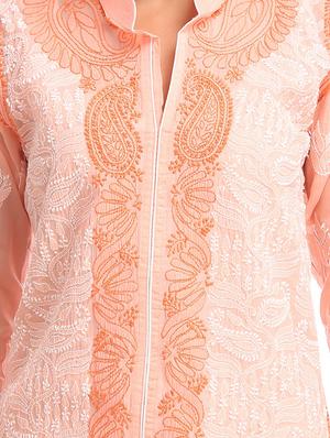 ada peach chikankari cotton straight kurta - 15024843 - Standard Image - 4