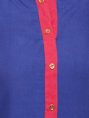blue cotton straight kurta - 15025568 - Standard Image - 4