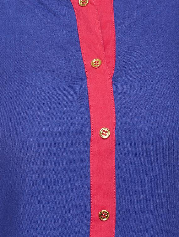 blue cotton straight kurta - 15025568 - Zoom Image - 4