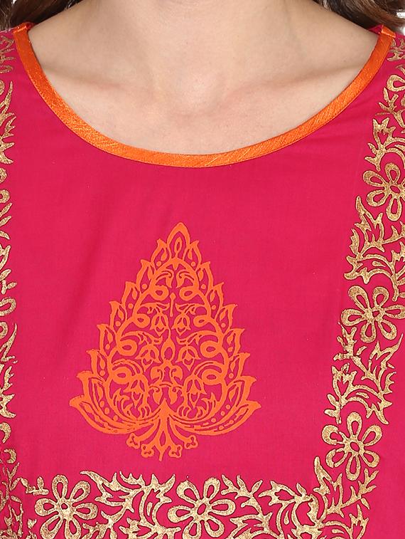 pink cotton flared kurta - 15026077 - Zoom Image - 4