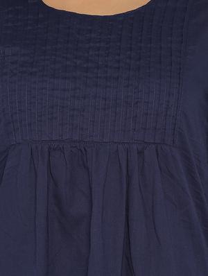 blue cotton solid a-line kurta - 15026273 - Standard Image - 4
