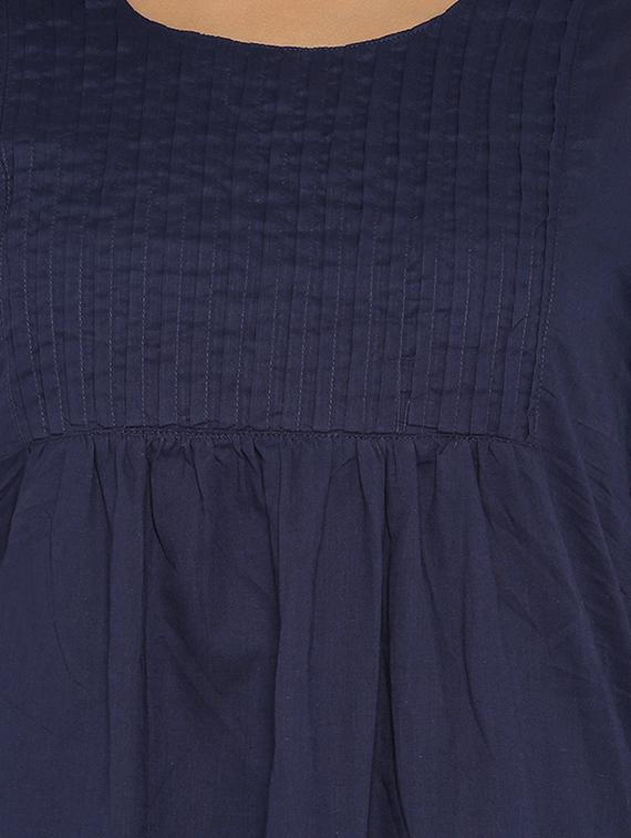 blue cotton solid a-line kurta - 15026273 - Zoom Image - 4