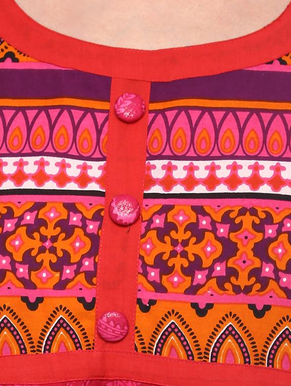 pink cotton flared kurta - 15027464 - Zoom Image - 4