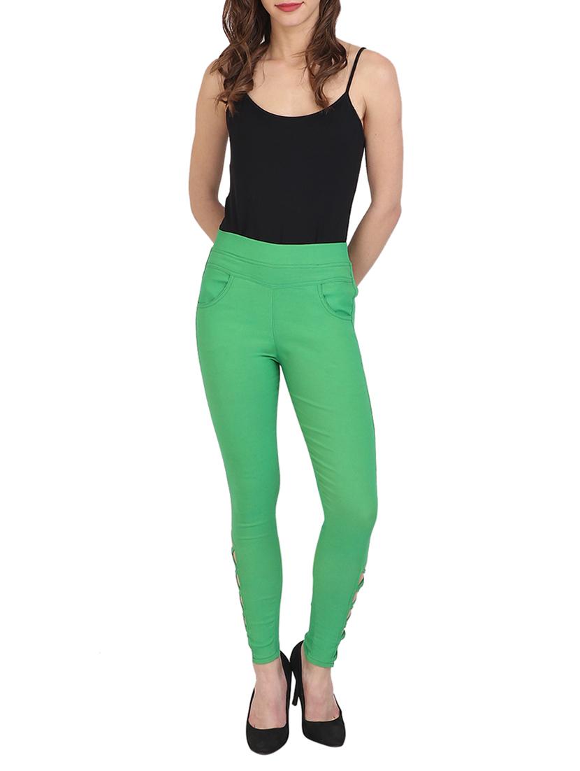 solid green cotton lycra jegging - 15027532 - Zoom Image - 4