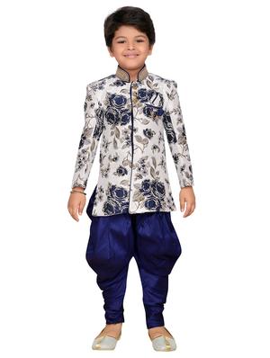 blue silk blend sherwani set - 15028271 - Standard Image - 4