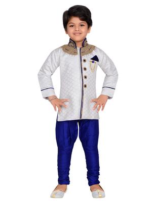 blue silk blend kurta set - 15028277 - Standard Image - 4