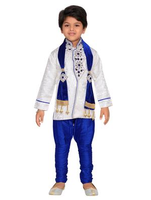 blue silk blend kurta set - 15028279 - Standard Image - 4