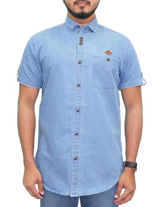 blue denim casual shirt - 15028608 - Standard Image - 1