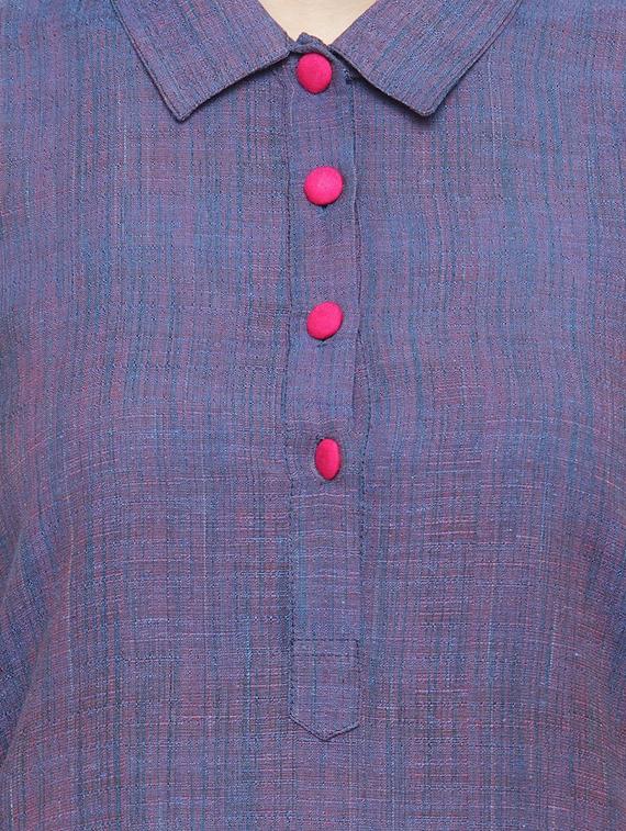 blue cotton solid kurta - 15029895 - Zoom Image - 4