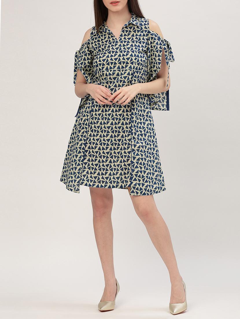blue printed cotton a-line dress - 15030280 - Zoom Image - 4
