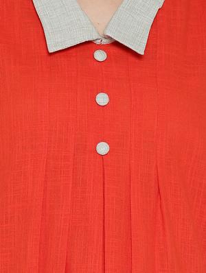 red cotton fusion kurta - 15030357 - Standard Image - 4