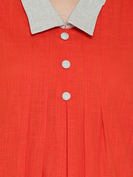 red cotton fusion kurta - 15030357 - Zoom Image - 4
