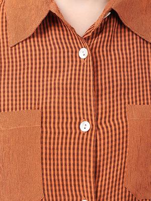 orange crepe checkered shirt - 15030808 - Standard Image - 4