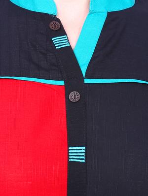 blue cotton straight kurta - 15030869 - Standard Image - 4