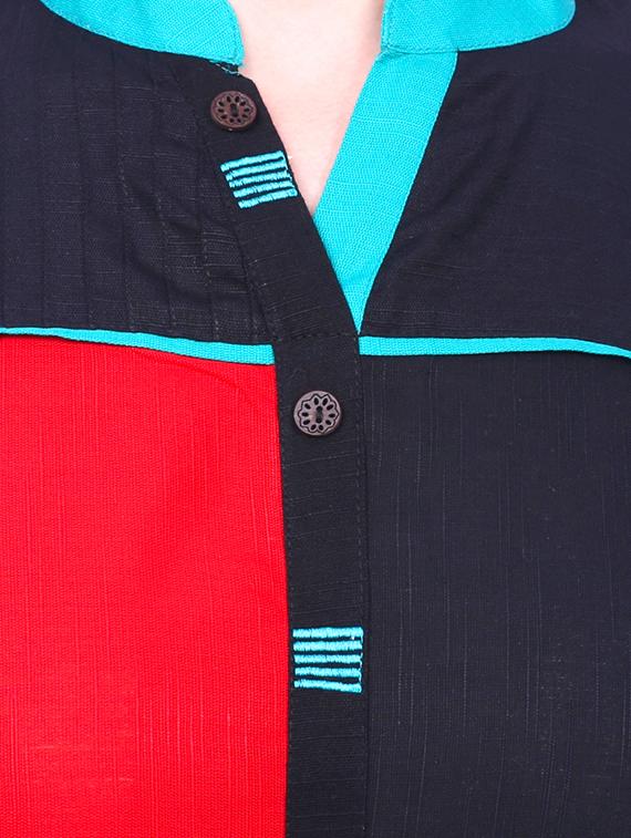 blue cotton straight kurta - 15030869 - Zoom Image - 4