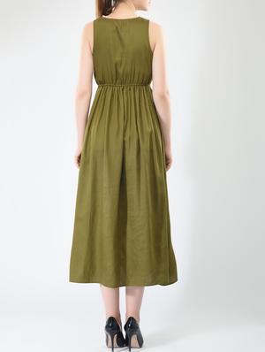 olive green solid cotton empire line dress - 15030981 - Standard Image - 4