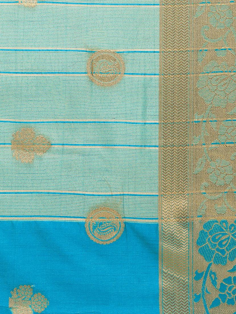 pink raw silk woven saree with blouse - 15031401 - Zoom Image - 4
