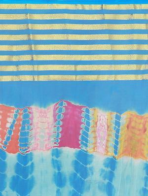 sky blue chiffon tie & dye saree with blouse - 15032251 - Standard Image - 4