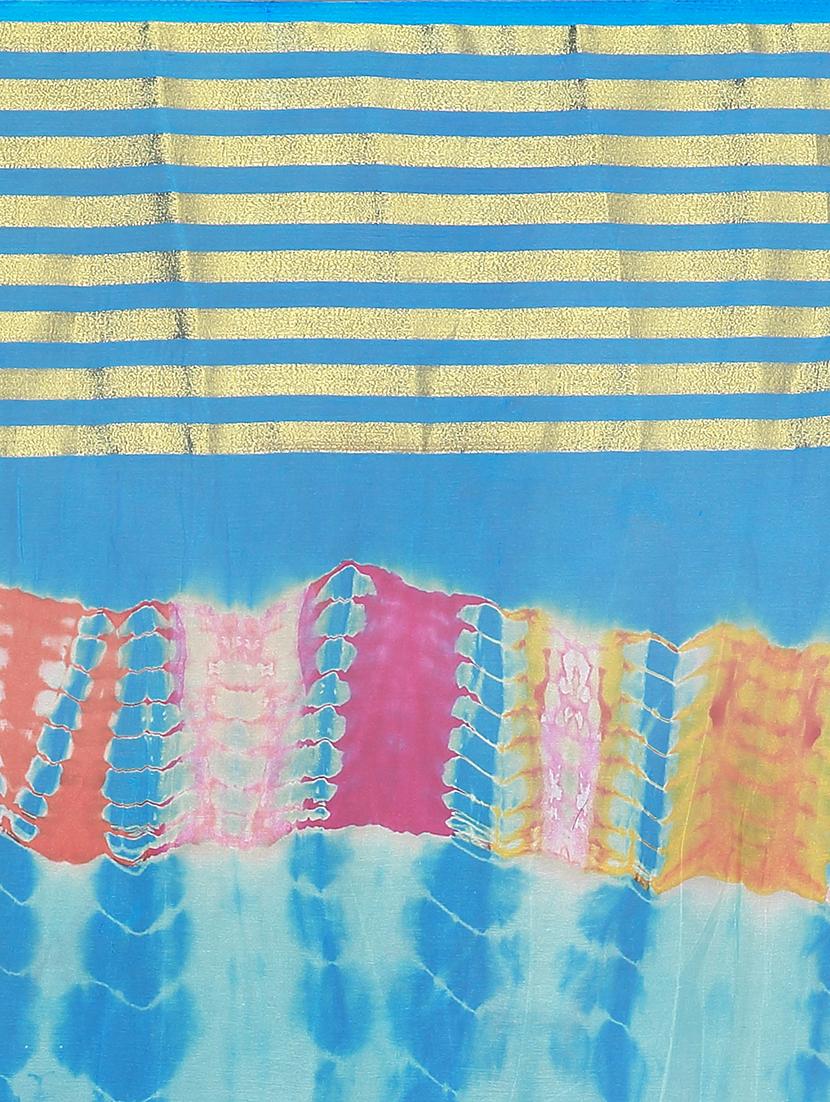 sky blue chiffon tie & dye saree with blouse - 15032251 - Zoom Image - 4