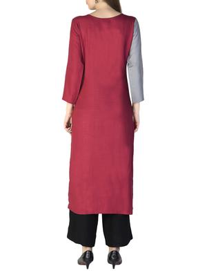 maroon rayon straight embroidered kurta - 15033008 - Standard Image - 4