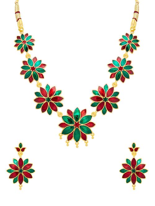 multi colored metal necklace & earrings set - 15033246 - Very Small Image - 1
