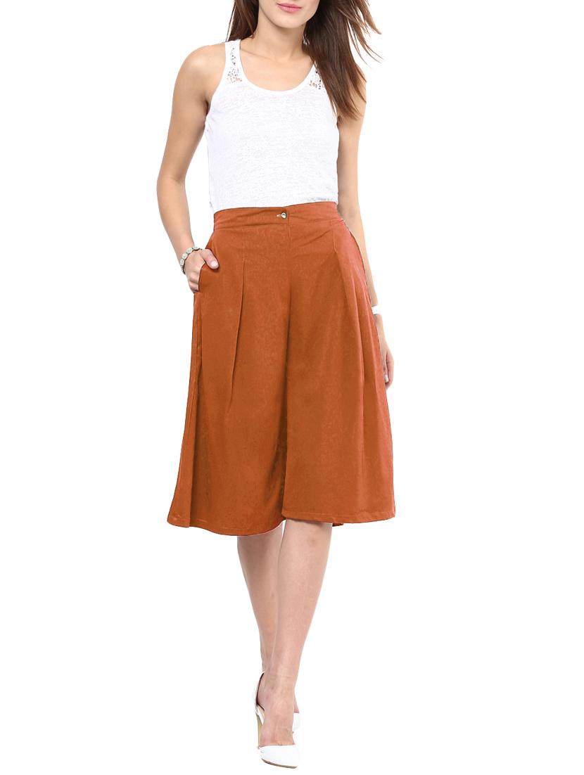 solid brown crepe culottes - 15033739 - Zoom Image - 4