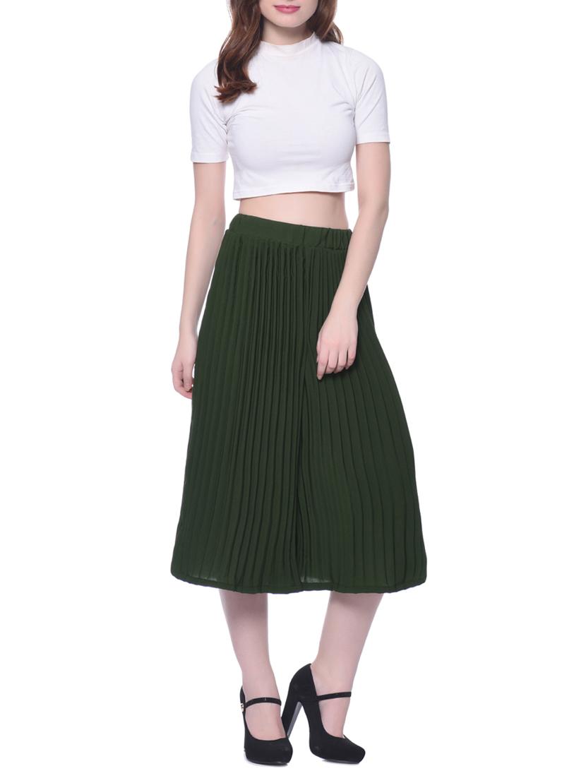solid green crepe culottes - 15033740 - Zoom Image - 4
