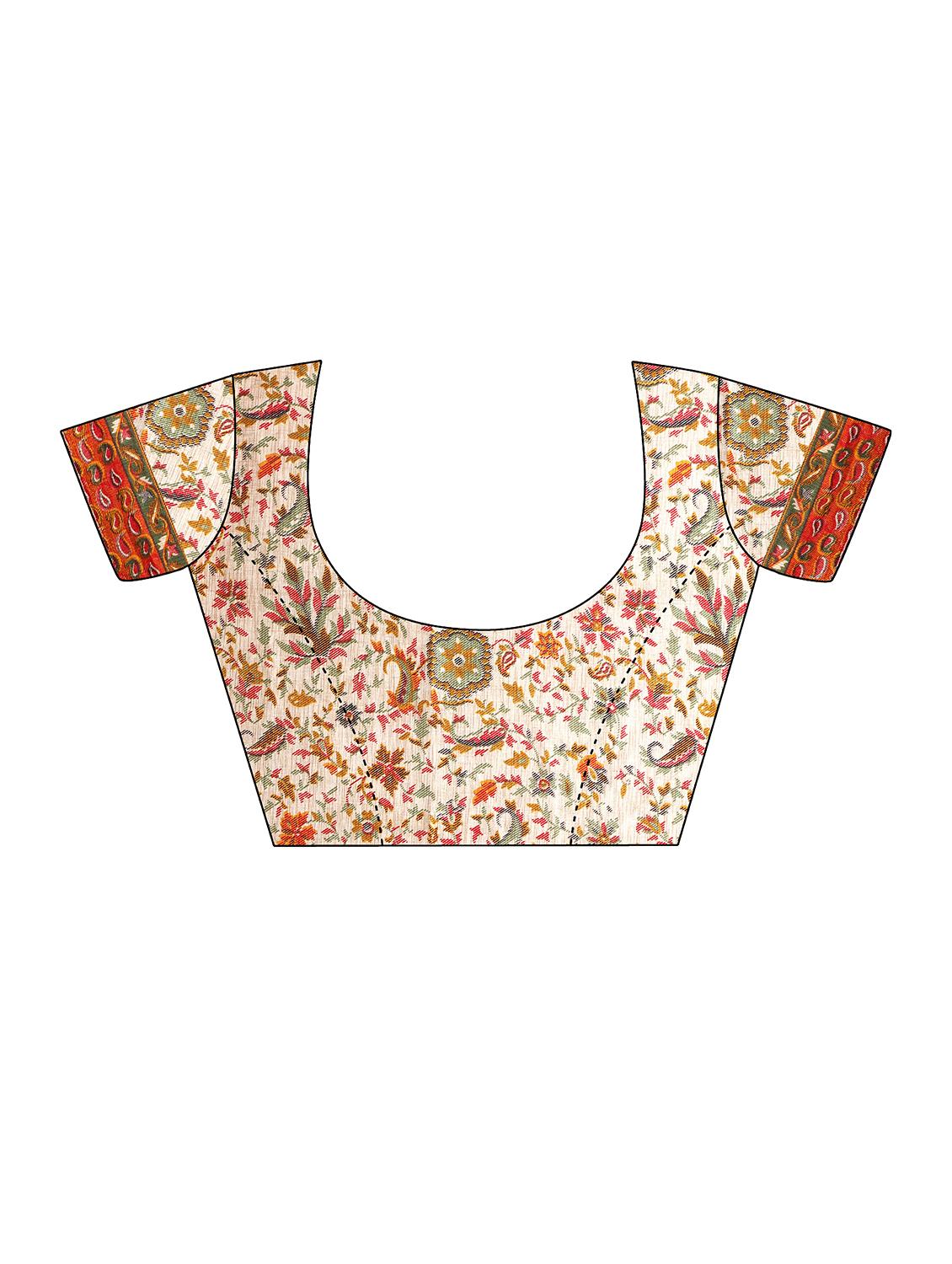 brown khadi printed saree with blouse - 15033763 - Zoom Image - 4