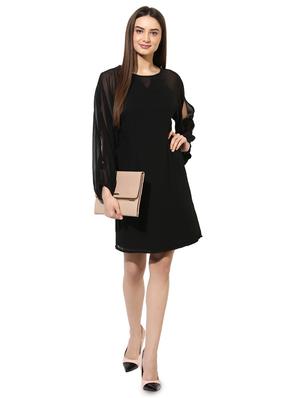 sheer panel slit sleeved dress - 15036090 - Standard Image - 4