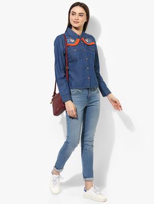blue solid denim shirt - 15036108 - Standard Image - 4