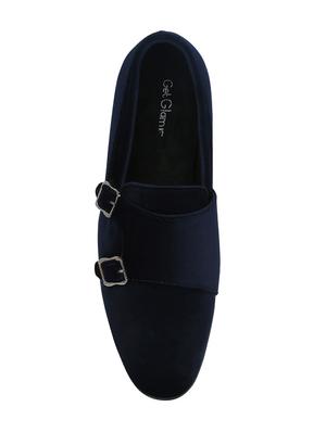 blue faux leather slip on monk straps - 15036861 - Standard Image - 4