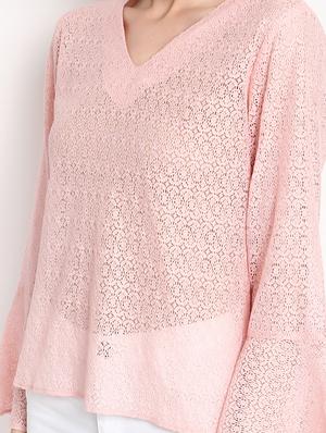 bell sleeved tie back laced top - 15037191 - Standard Image - 4