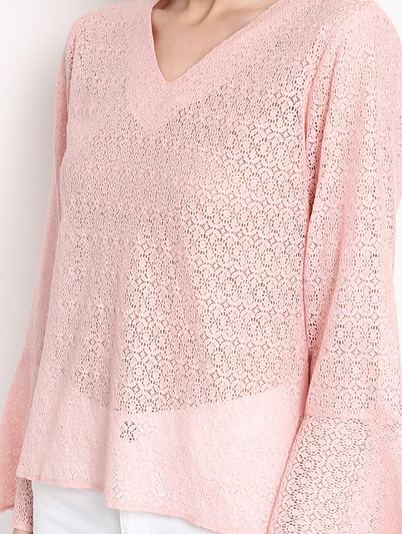 bell sleeved tie back laced top - 15037191 - Zoom Image - 4