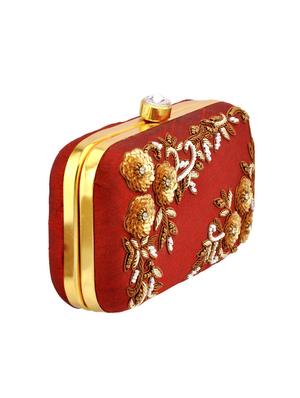 maroon polyester box clutch - 15037479 - Standard Image - 4