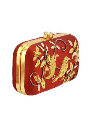 maroon polyester box clutch - 15037481 - Standard Image - 4
