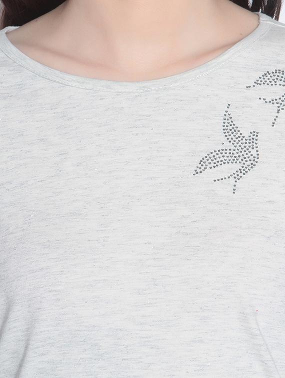 ruched sleeve embellished heather top - 15037756 - Zoom Image - 4