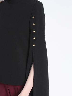 button detail slit sleeved top - 15038411 - Standard Image - 4