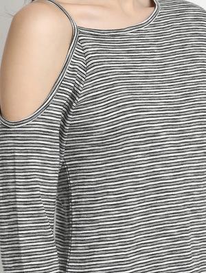 single cold shoulder striped top - 15038426 - Standard Image - 4