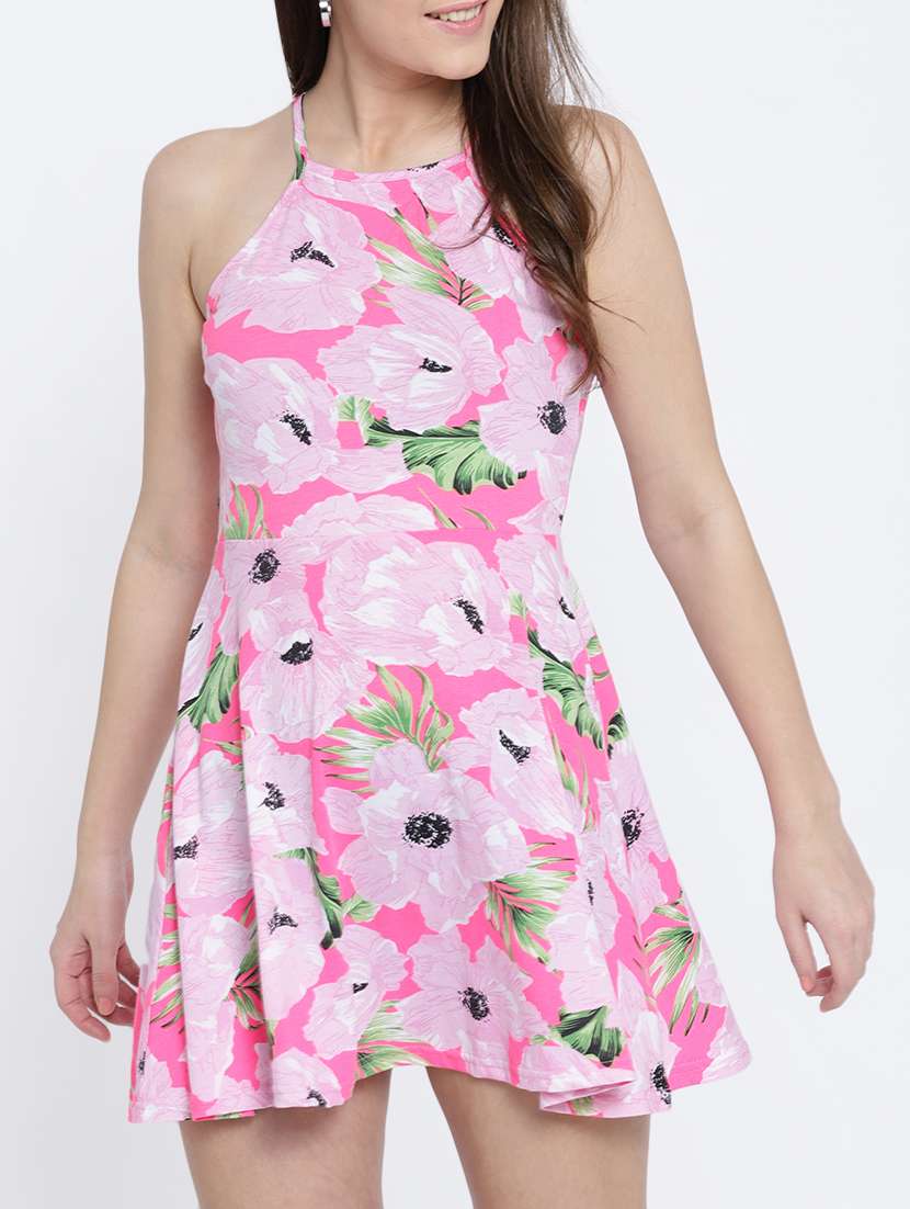 pink floral fit and flare dress