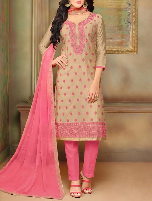 Brown straight pant suits unstitched suit - 15041763 - Standard Image - 1