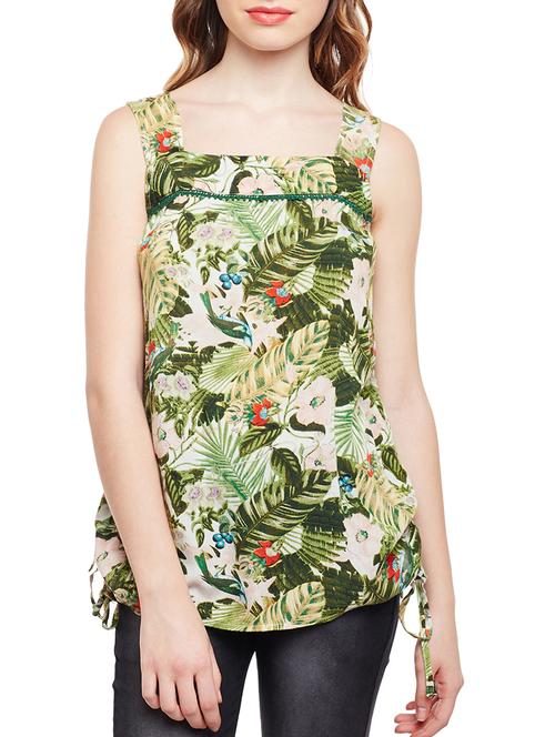 tropical print ruched seam top - 15042633 - Standard Image - 1