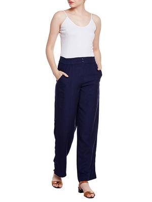 navy blue cotton wide leg trouser - 15042650 - Standard Image - 4