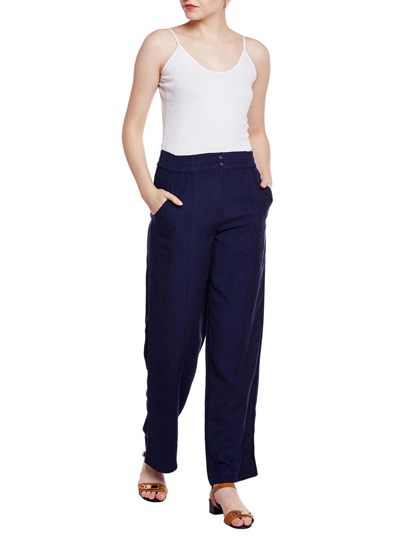 navy blue cotton wide leg trouser - 15042650 - Zoom Image - 4