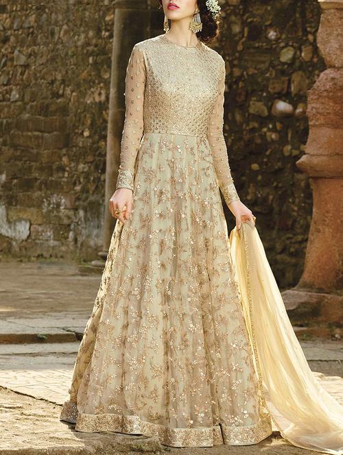 Embroidered semi-stitched anarkali suit - 15046038 - Standard Image - 1
