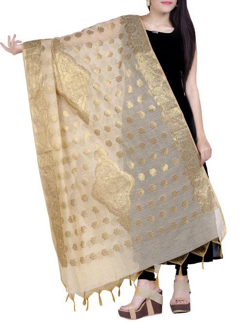 beige chanderi banarasi dupatta - 15046935 - Very Small Image - 1