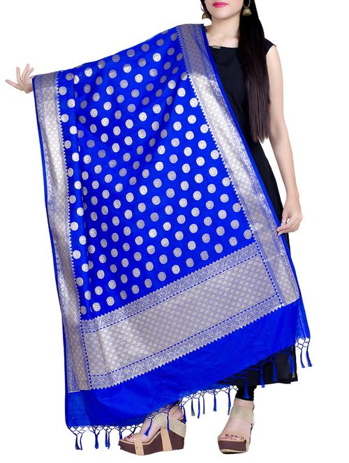 blue silk blend banarasi dupatta - 15046965 - Standard Image - 1