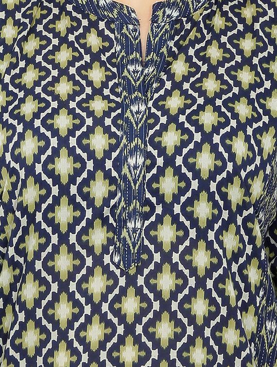blue cotton asymmetric kurta - 15049791 - Zoom Image - 4