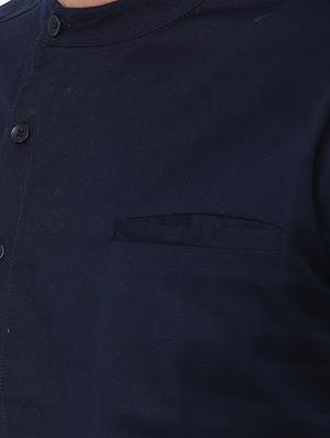 navy blue linen kurta - 15050388 - Standard Image - 4