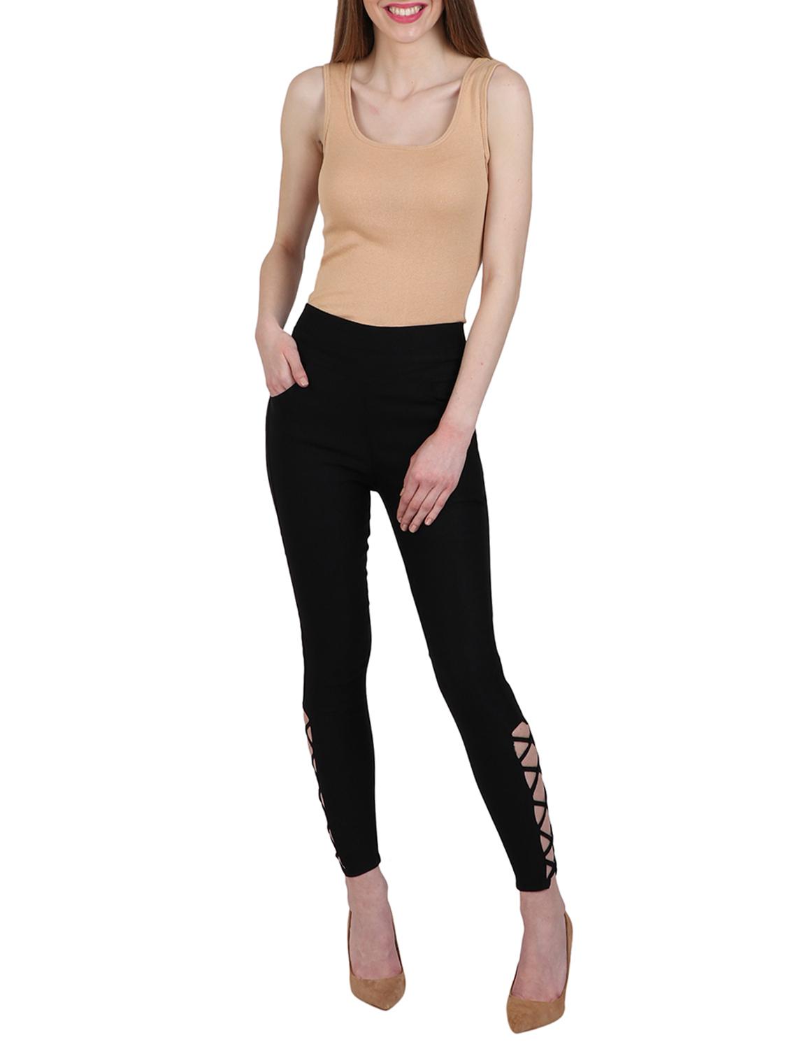solid black cotton lycra jegging - 15050748 - Zoom Image - 4