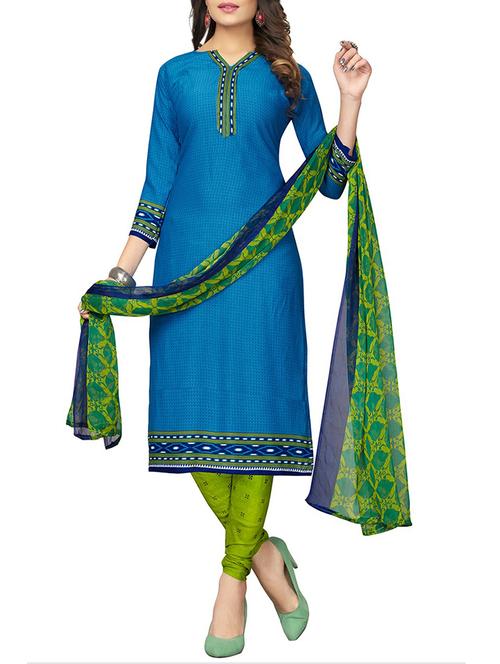 blue printed unstitched churidaar suit - 15053882 - Standard Image - 1